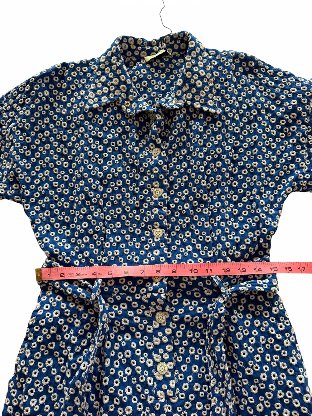Nocturne brand Blue Button-Up Belted Eyelet Jumpsuit size 38 (US 8) - Picture 12 of 15